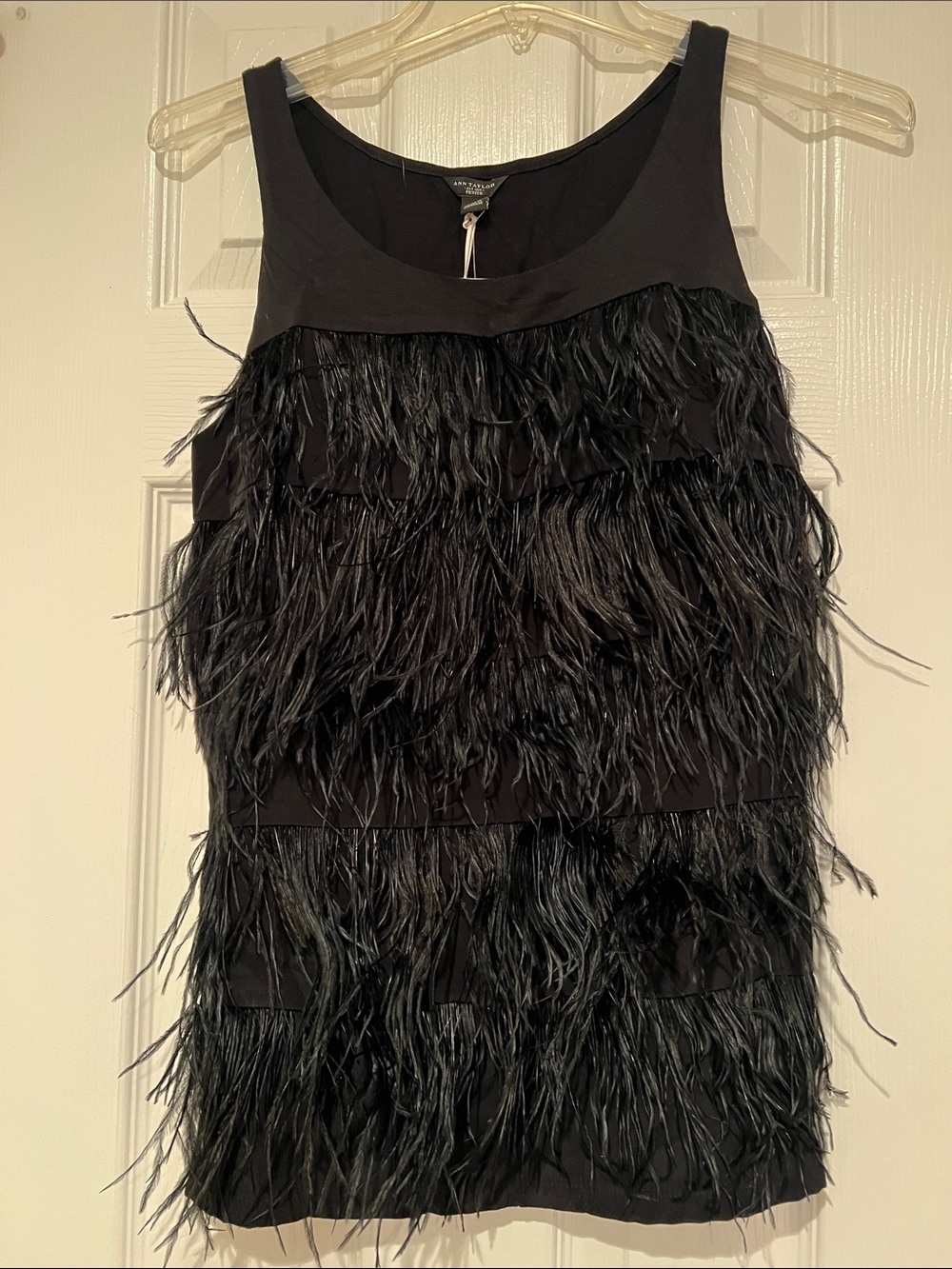 Ann Taylor Black Feather-Trim Tank